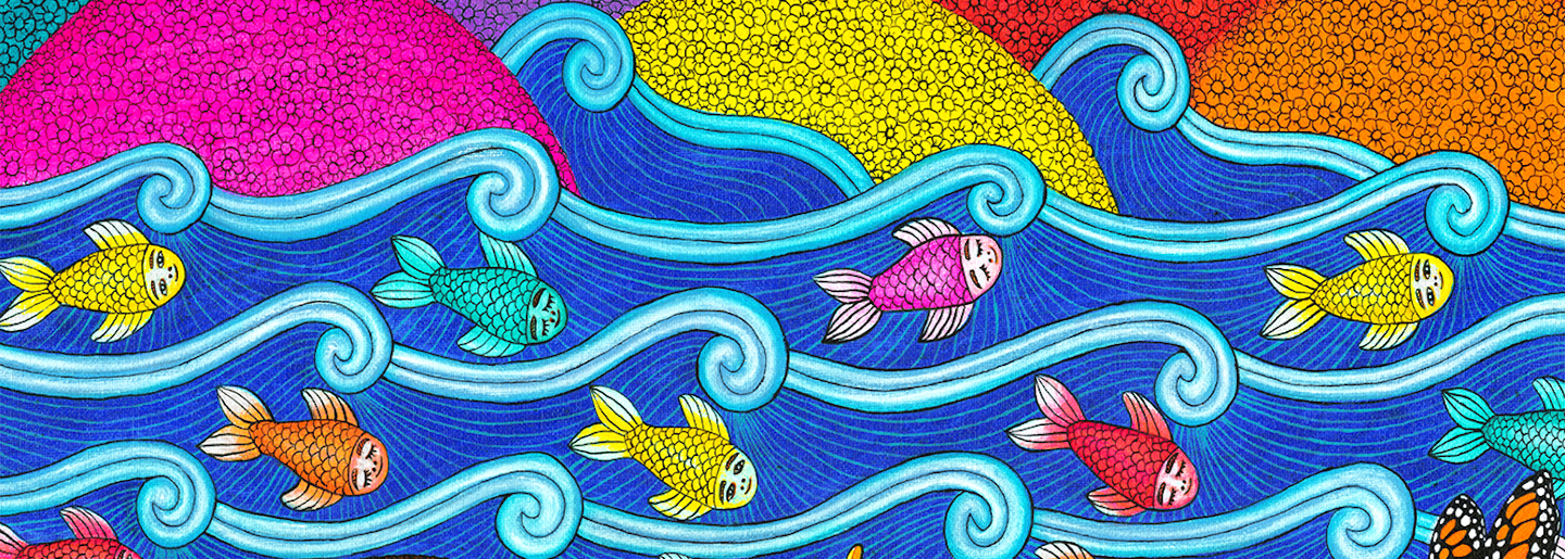 image of colorful fish swimming in a mosaic pattern