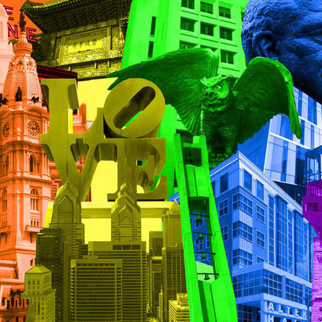 Philadelphia landmarks in rainbow colors