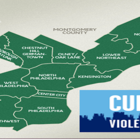 image of PA counties in green and a Cure Violence logo in blue