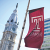 image of the Temple banner flying in front of city hall
