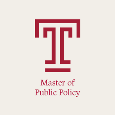 image of red Temple T and Master of Public Policy text on a beige background