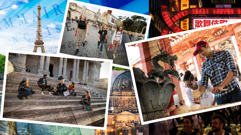Image of cities in Europe in a postcard collage