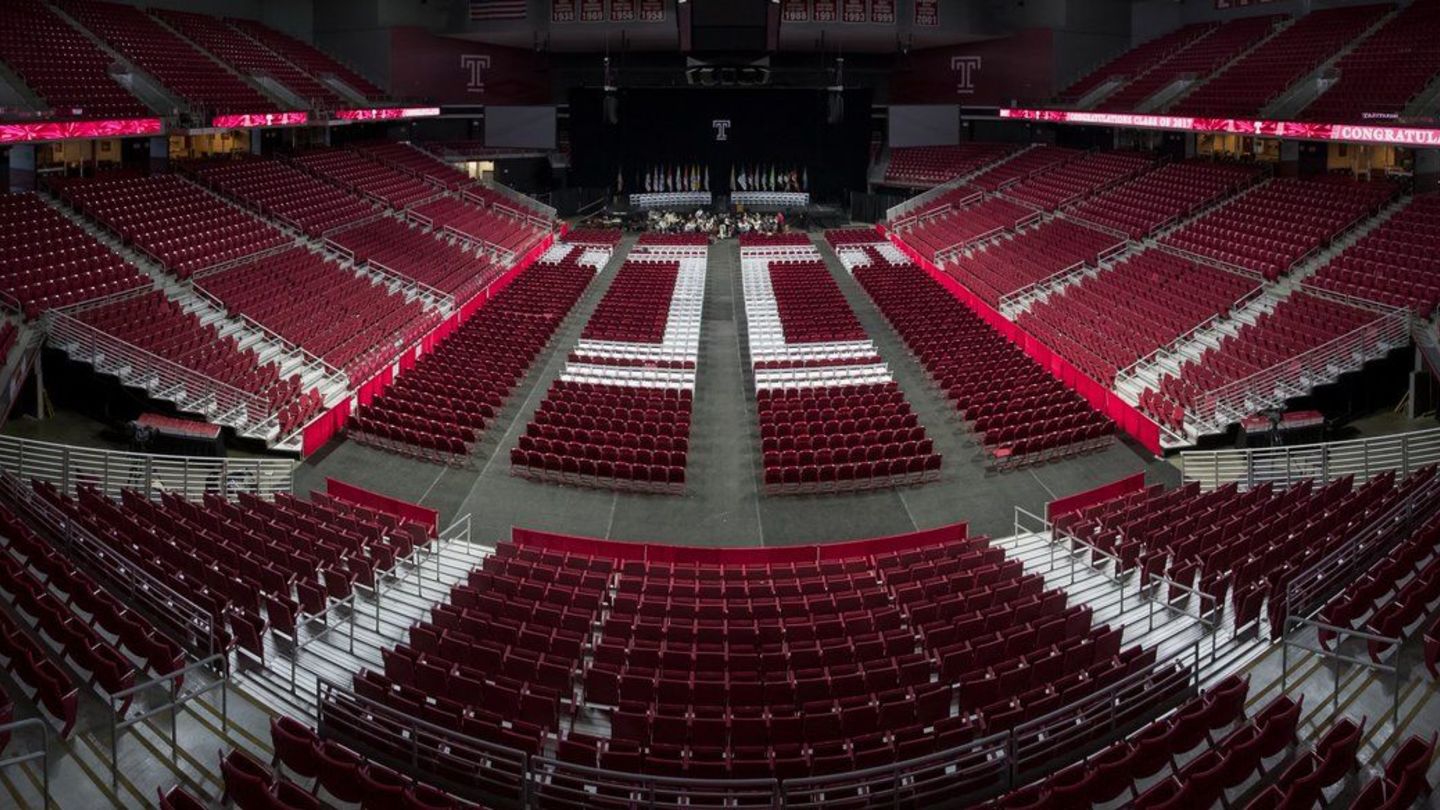 The Liacouras Center filled with chairs for graduation