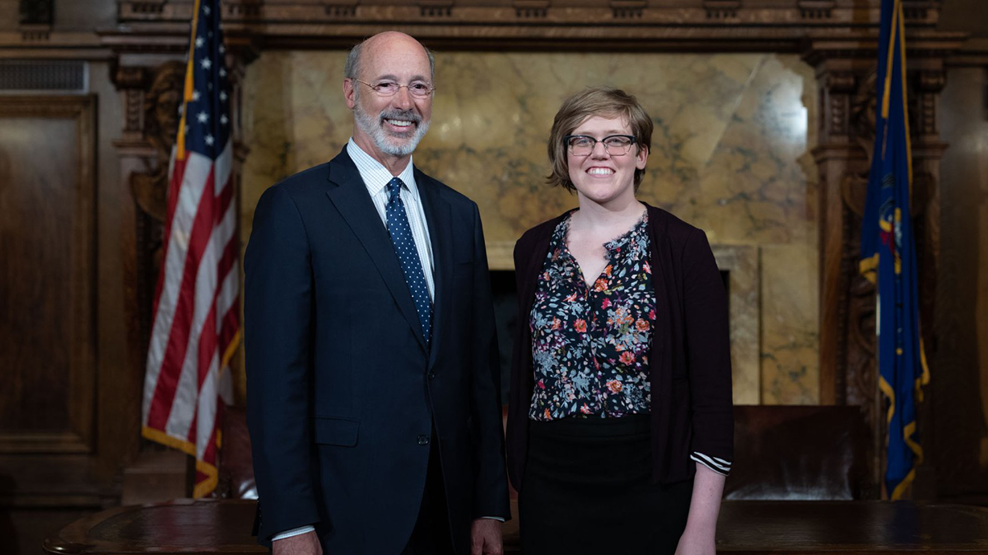 Pennsylvania Governor Tom Wolf with second-year master of public policy student Jasmine Lamb