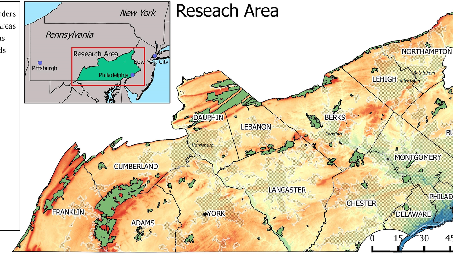 A map outlines 15 counties in southeastern Pennsylvania.