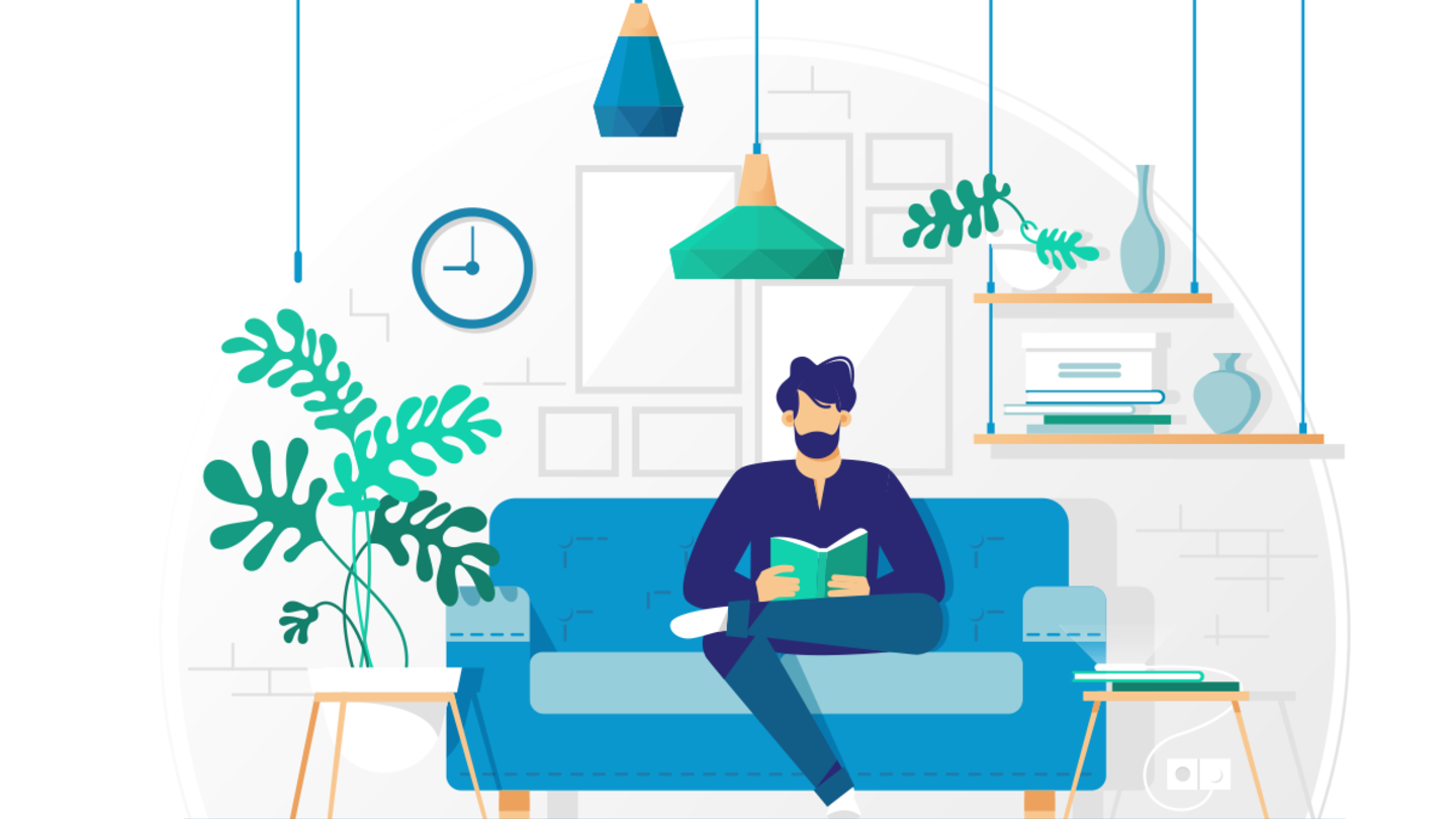 Illustration of man on couch with a book