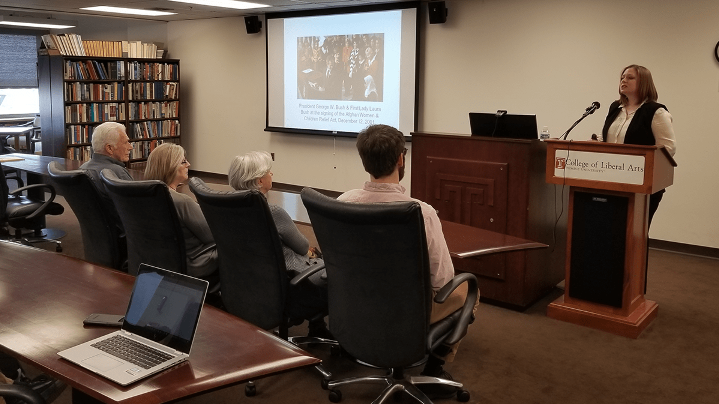 Florida Atlantic University Associate Professor Kelly Shannon speaks at the College of Liberal Arts