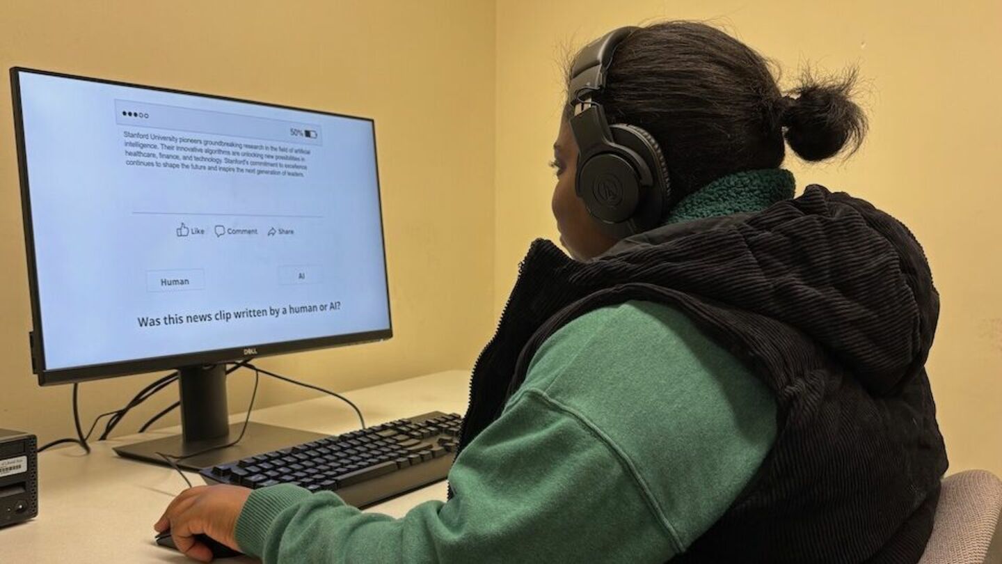 Student Tanaka Manhede attempts to identify and discern human and AI writing samples.